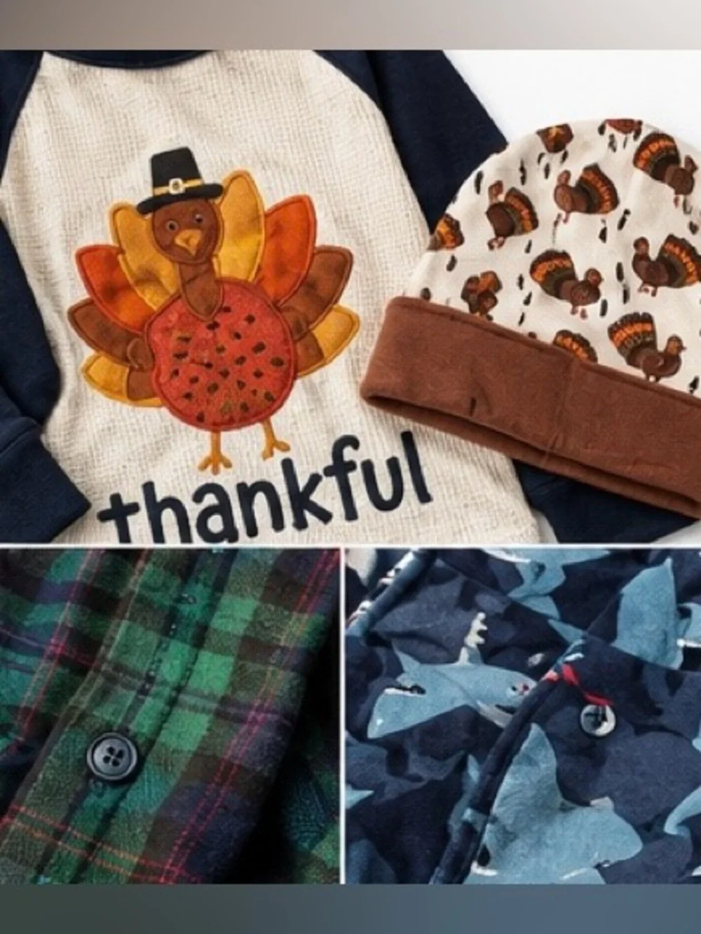 Thanksgiving Christmas Baby Festive Pajama Bundle 6-18M Turkey Flannel Set